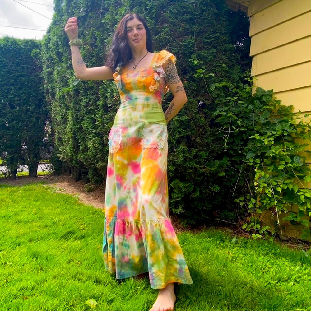 Vintage Tie Dye Milkmaid Dress